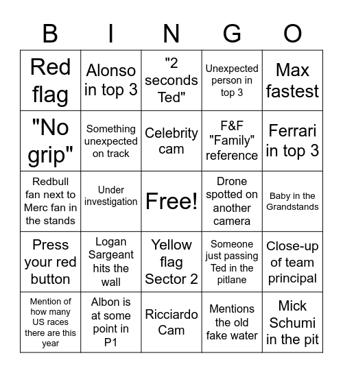 F1 FP1&2 Miami GP Maja Bingo Card