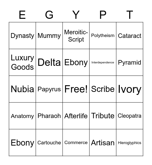 Ancient Egypt Bingo Card