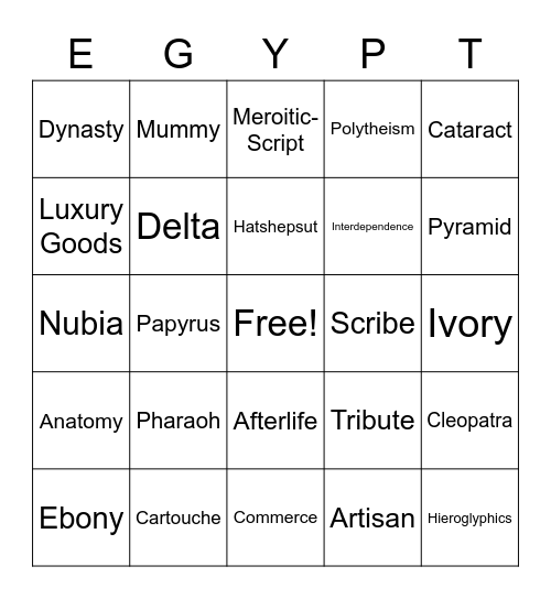 Ancient Egypt Bingo Card