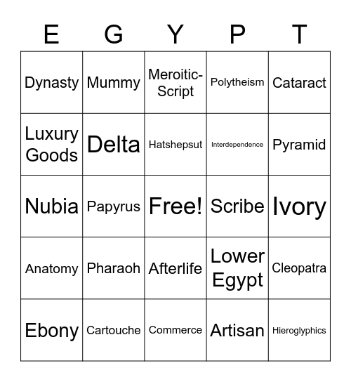 Ancient Egypt Bingo Card