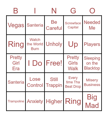 Amber's On Repeat Bingo Card