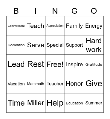 Miller Staff Bingo! Bingo Card