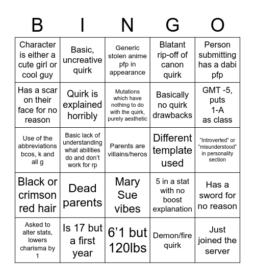 First submission bingo Card