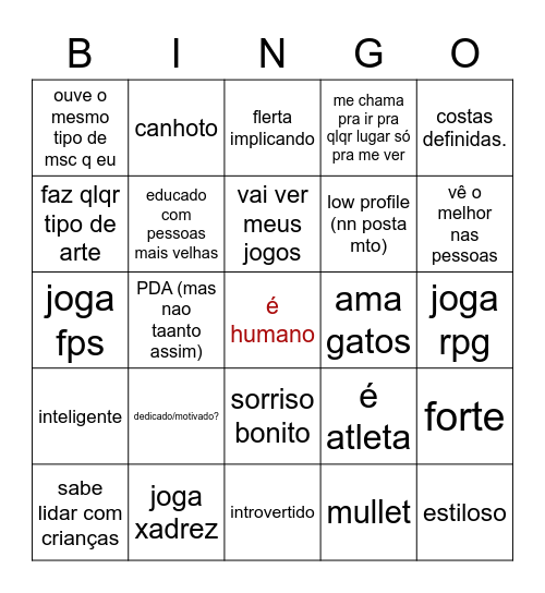 vc é meu tipo? Bingo Card