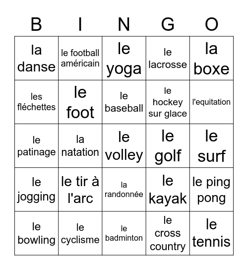 WL Sports Bingo Card