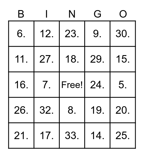 Jv-kamp 2023 Bingo Card