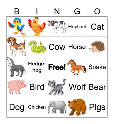 Animal Sight Word Bingo Card