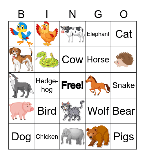 Animal Sight Word Bingo Card