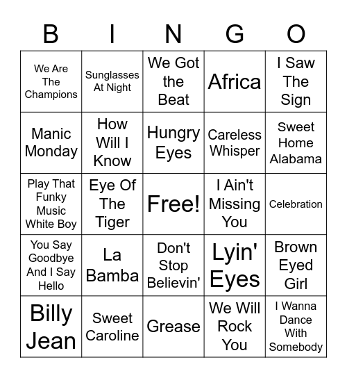 Repetitive Radio Bingo Card