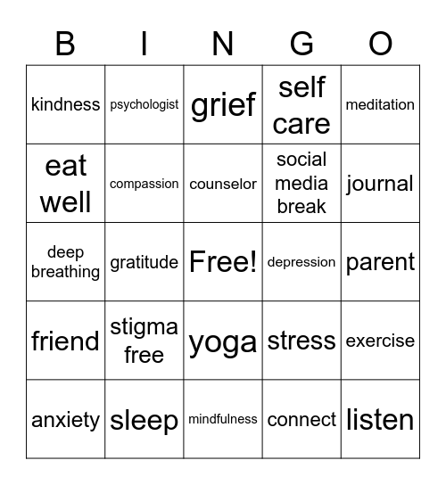 Mental Health (GT) Bingo Card