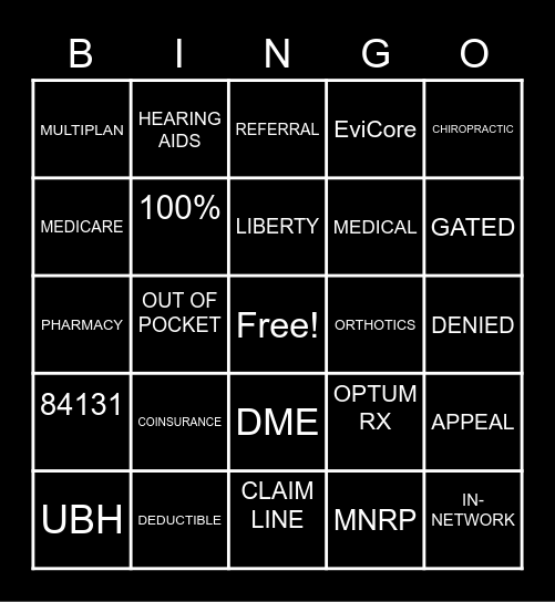 OXFORD BINGO Card