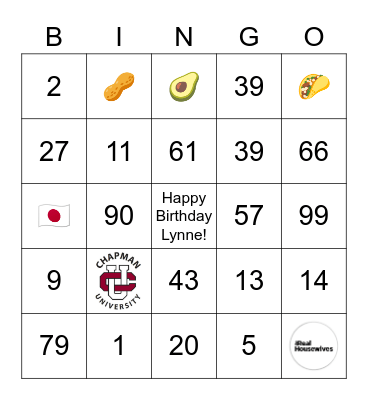 Lynne's Birthday Bingo Card