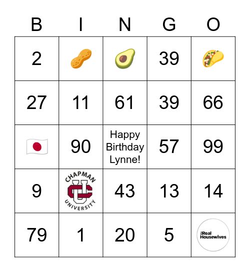 Lynne's Birthday Bingo Card