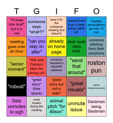 News meeting bingo Card