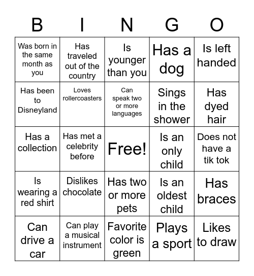Find Some One Who... Bingo Card