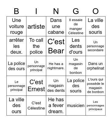 Ernest et Célestine Bingo Card