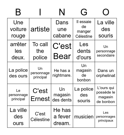 Ernest et Célestine Bingo Card