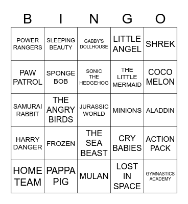 KIDS FILM AND TV Bingo Card