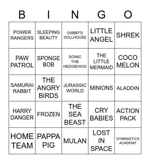 KIDS FILM AND TV Bingo Card