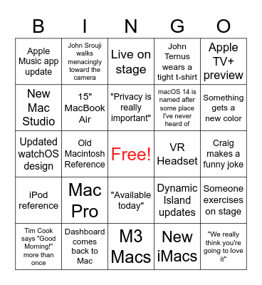 Apple WWDC 2023 Bingo Card