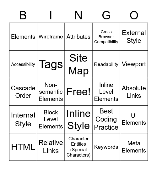 WD1-HTML-CSS-Site Planning Bingo Card