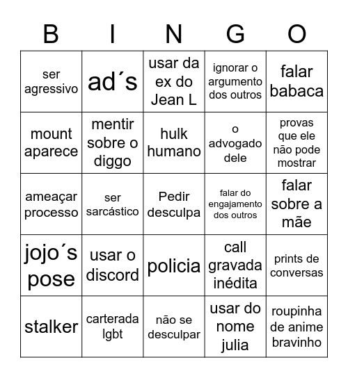BIGO DO RALAS Bingo Card