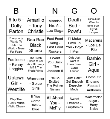 R&D Rock n Roll BINGO! Bingo Card
