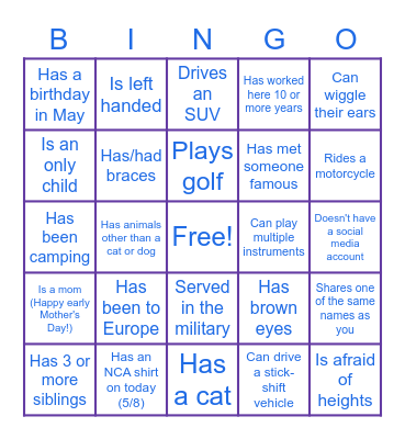 Staff BINGO! Bingo Card