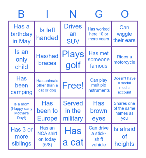 Staff BINGO! Bingo Card