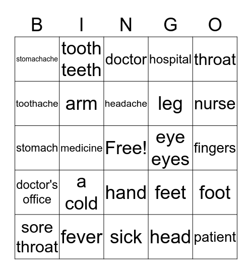 Health & Body  Bingo Card
