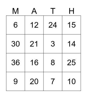 Division Bingo Card