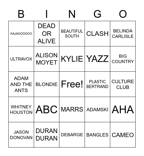 80S  Bingo Card