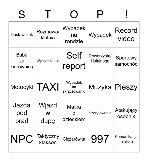 STOP CHAM Bingo Card