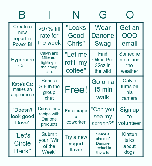 YOGURT BINGO Card