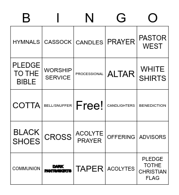 ACOLYTE BINGO Card