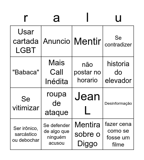Raluquei Bingo Card
