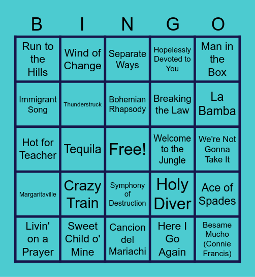 MUSIC BINGO at the Ann Arbor Eagles! Bingo Card