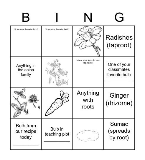 Bulbs and Roots Bingo Card
