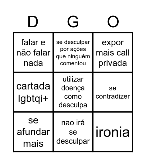 O Raluquinha Bingo Card