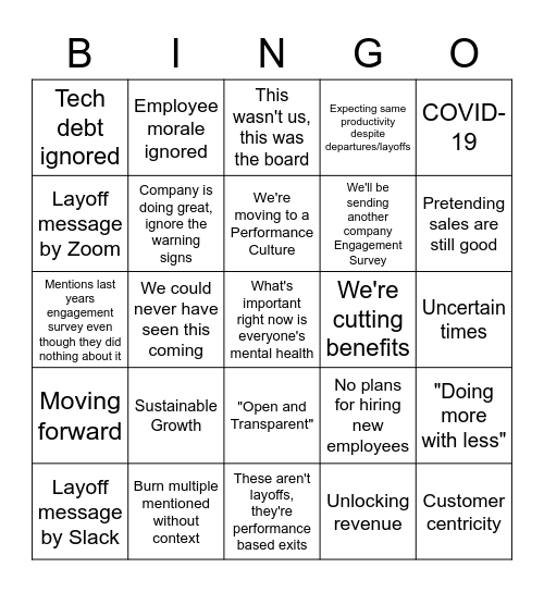 Layoff BINGO Card