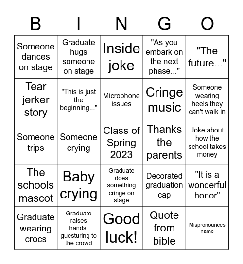ERAU Commencement Bingo Card