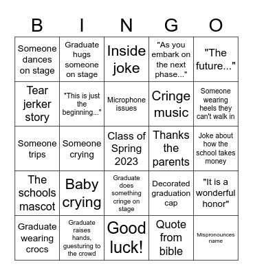 ERAU Commencement Bingo Card