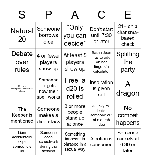 D&D Bingo May 5th Bingo Card
