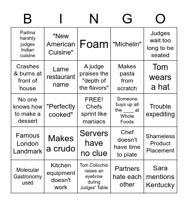 Top Chef Bingo Season 20 Bingo Card