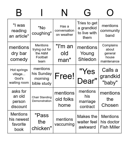 Grandaddy Birthday Bingo Card