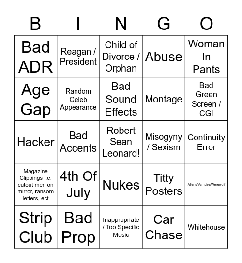 Robert Sean Leonard Bingo Card