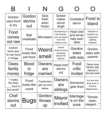 Kitchen Bingo Card