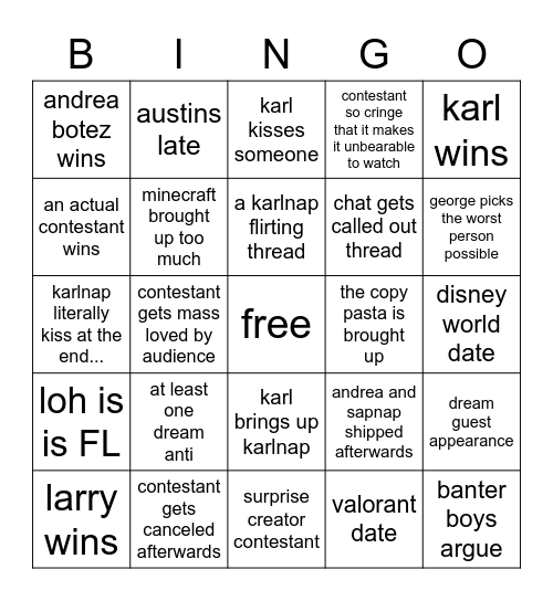 sapnap loh bingo 5/6/23 Bingo Card