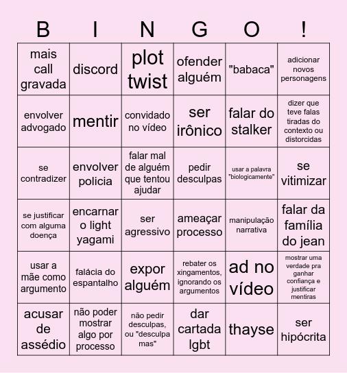 raluca 3: o confronto Bingo Card