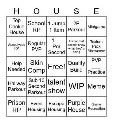 /Housing Random Bingo Card